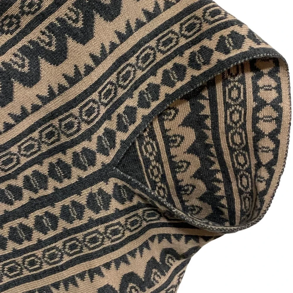 Cut25 Folk Paisley Shawl Wrap Women M Tan Black Boho Open Front Poncho